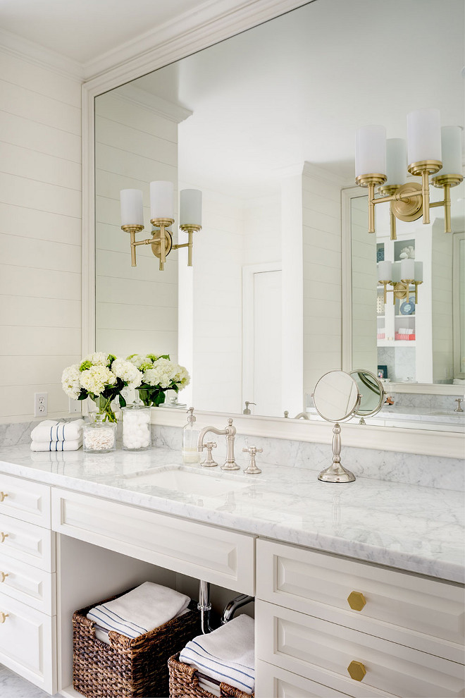 White bathroom with brass finishes. White bathroom with brass finishes #Whitebathroom #brassfinishes white-bathroom-with-brass-finishes J & J Design Group, LLC