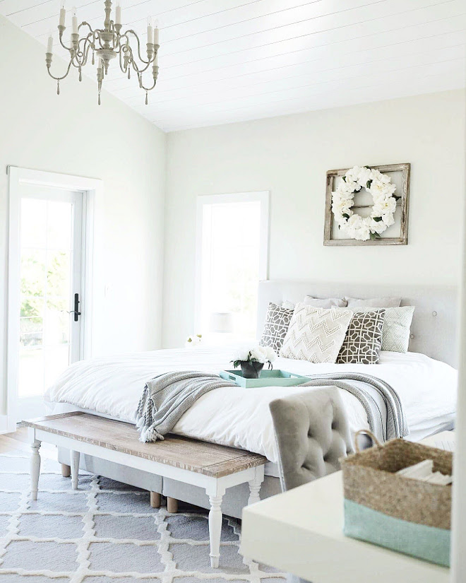 Farmhouse Master bedroom. I wanted our bedroom to be calming and relaxing, so I went with a lot of whites and soft colors. Farmhouse master bedroom. #Farmhousemasterbedroom #farmhouse #masterbedroom #farmhousebedroom #bedroom Beautiful Homes of Instagram @nc_homedesign via Home Bunch