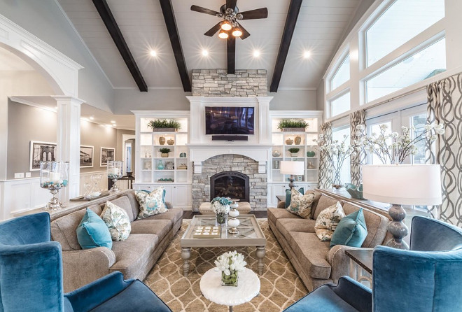 The beams are an oil base stain by Sherwin Williams. The color is called Smoky. Ceiling beam color. #Ceilingbeamcolor #beamcolor #beams #oilbase #beamstain #SherwinWilliams #color #Smoky beam-color Tree Haven Homes