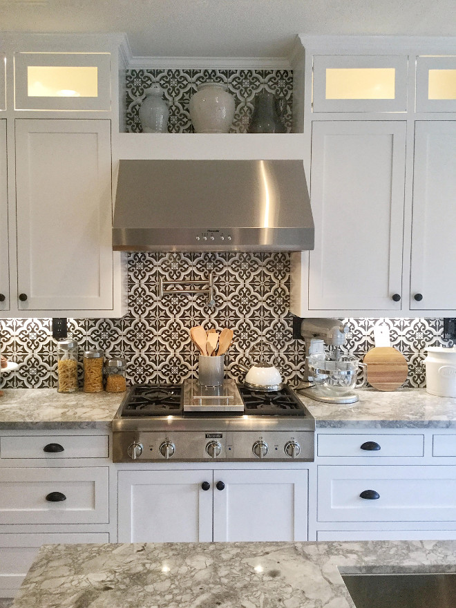 Black and White Cement Tile. Farmhouse kitchen with Black and White Cement Tile Backsplash Tile. Black and White Backsplash Tile Ideas #Farmhousekitchen #BlackandWhiteCementTileBacksplashTile #Farmhousekitchen #BlackandWhiteTile #CementTile #BacksplashTile #CementTileBacksplash Jordan from @i_heart_home_design via Instagram.