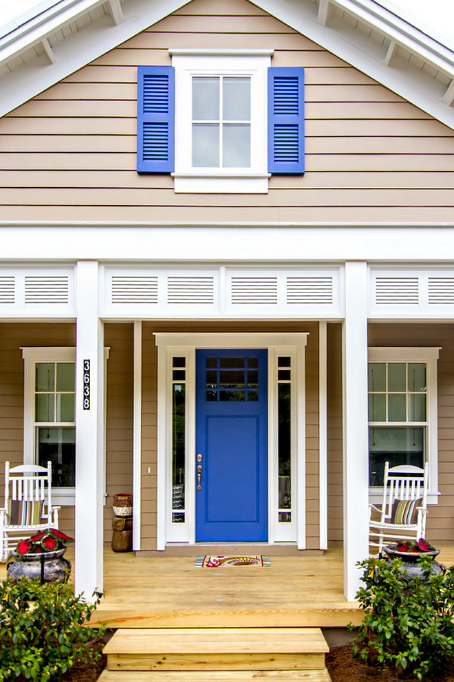 Blue Door Paint Color. Blue Door and Blue Shutters Paint Color. The Blue Door and Blue Shutters Paint Color is Sherwin Williams Lupine SW 6810. The siding paint color is Sherwin Williams Sanderling SW 7513. #BlueDoorPaintColor Glenn Layton Homes