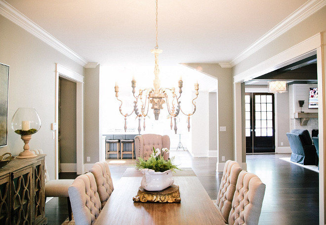 Dining room layout. This dining room feels connected to the kitchen and family room. #diningroomlayout dining-room Outrageous Interiors