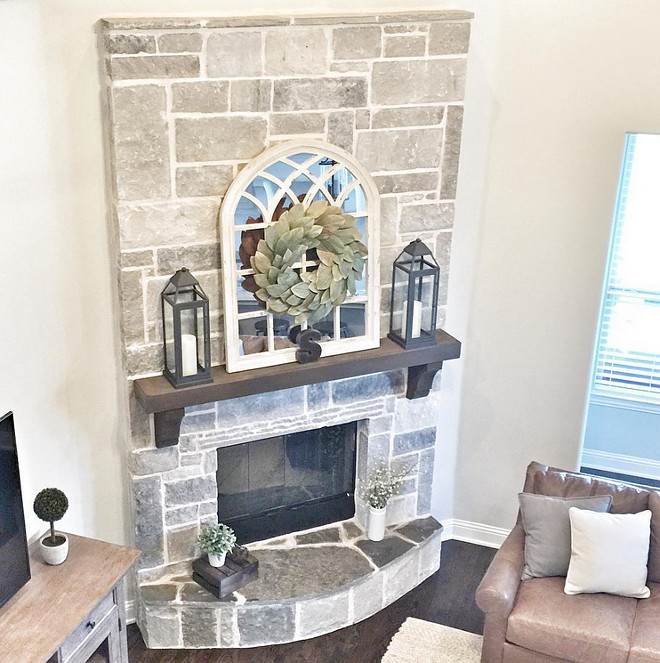 Grey fireplace stone. Fireplace stone is Smoked Leuders Chopped Stone with cream mortar. #greyfireplace #greystone #greyfireplacestone Beautiful Homes of Instagram ceshome6 