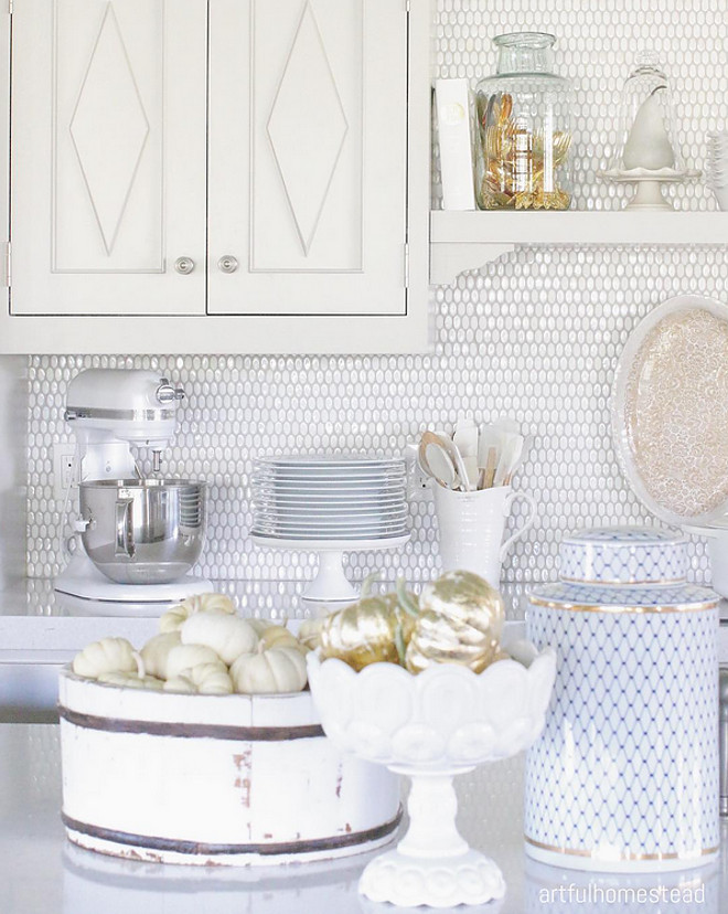 Kitchen Backsplash. Backsplash is Emser Tile Confetti Oval White. #kitchen #backsplash kitchen-backsplash Home Bunch's Beautiful Homes of Instagram @artfulhomestead
