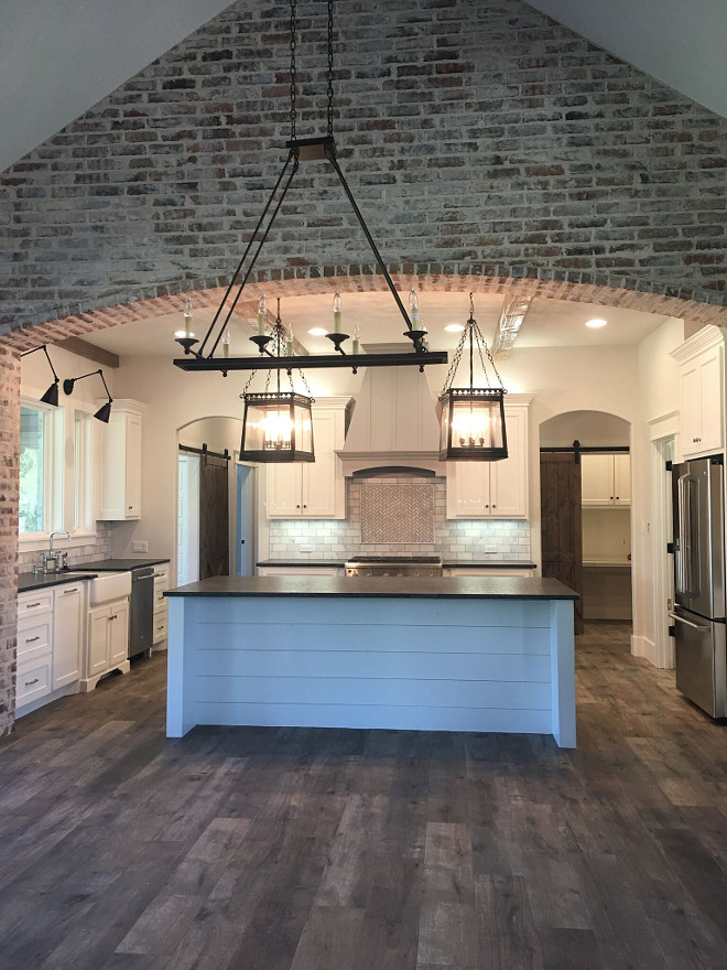  Kitchen Brick Ideas. The brick is Cromwell with white wash buff grout. Kitchen brick accent. Kitchen Brick #Kitchenbrick #Kitchen #brick Instagram Newly Built Home Ideas Instagram @smithteam6