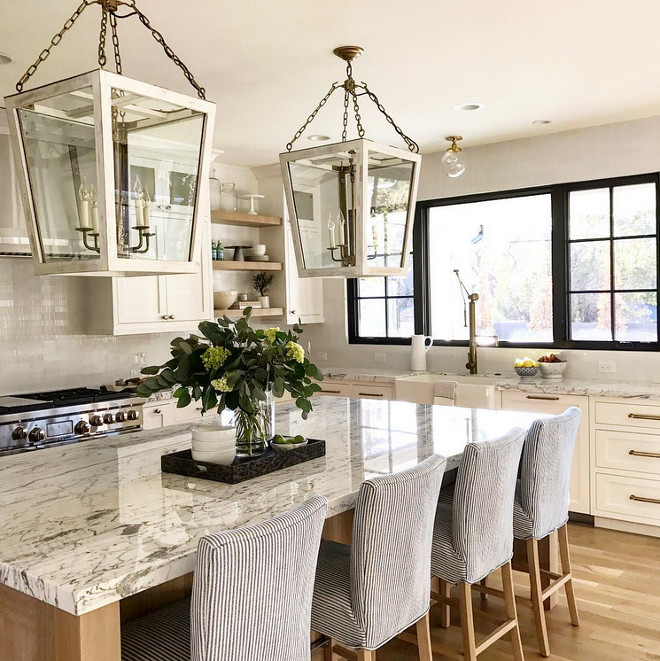 Kitchen lighting. The Julian Chichester Triangle Lantern in Oceanspray looks spectacular in this kitchen. #kitchenlighting #JulianChichester #TriangleLantern #Oceanspray#kitchen kitchen-lighting Caitlin Creer Interiors & @mariannebrown12. Northstar Builders, Inc.