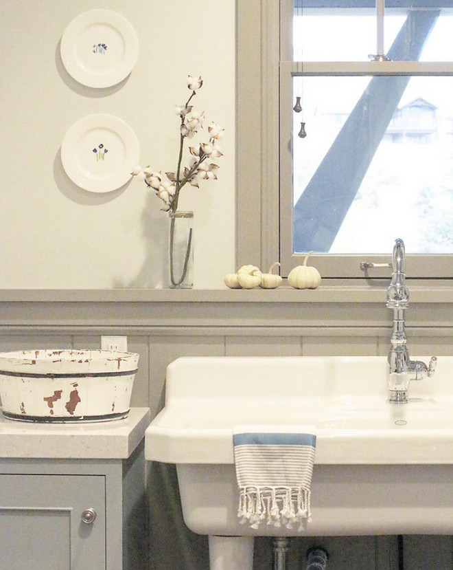 Laudnry room sink. This is the family laundry room with a little hint of autumn on the windowsill above the sink that I just had to have to bathe my grandbabies. Sink and faucet are by Kohler. #sink #laundryroomsink laundry-room-sink Home Bunch's Beautiful Homes of Instagram @artfulhomestead