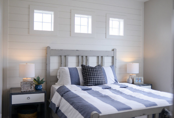 Shiplap accent wall. Bedroom shiplap accent wall. Great guest bedroom with shiplap accent wall. #shiplap #accentwall Millhaven Homes
