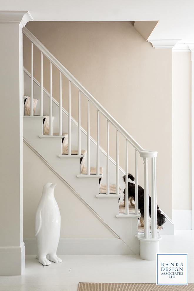 White floors paint color. Floors are existing, painted Benjamin Moore Decorator White. Wall paint color is Benjamin Moore OC-30 Gray Mist. #whitefloorpaintcolor #paintedwhitefloor Banks Design Associates, LTD & Simply Home