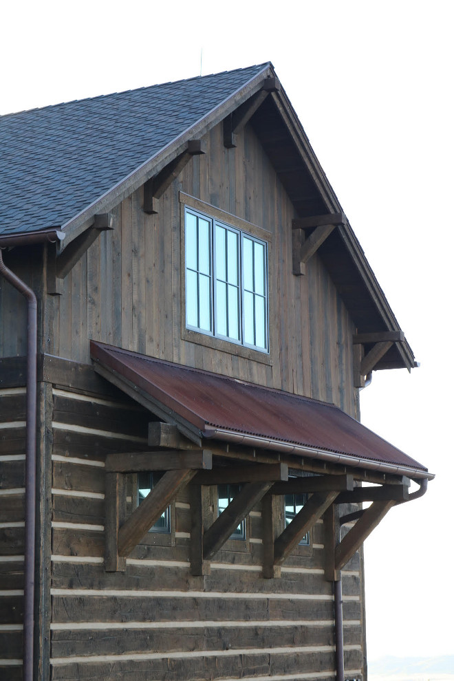 Rustic Home Exterior. Rustic Home. Log siding with timber. Vertical Wood: Montana Timber Products. Horizontal: Pioneer log siding. #rustcihome #rustichomeexterior #rustichomeexteriorideas Home Bunch's Beautiful Homes of Instagram @birdie_farm