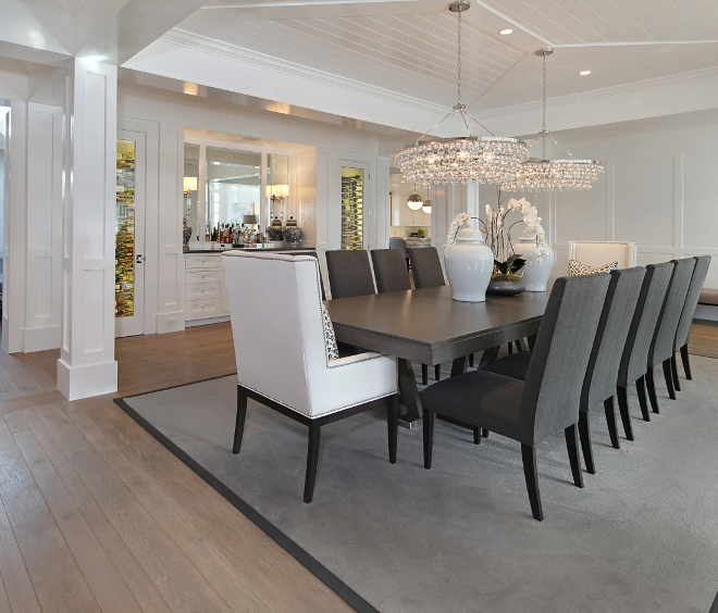Dining room millwork. Dining room millwork ideas. The dining room features a pair of Robert Abbey Bling 6 Light Chandeliers by Circa Lighting. Dining room millwork. <Dining room millwork> #Diningroommillwork #Diningroom #millwork Brandon Architects, Inc
