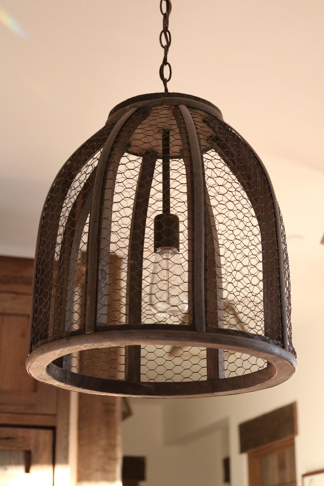 Chicken Wire Lighting. Chicken wire light fixtures provide farmhouse whimsy. This rustic lighting is from Shades of Light. Rustic Lighting #Chickenwirelightfixture #farmhouse #Rusticlighting #Chickenwirelighting #ShadesofLight Home Bunch's Beautiful Homes of Instagram @birdie_farm