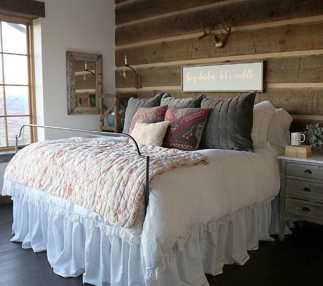 Rustic Farmhouse Bedroom. Rustic Farmhouse Master Bedroom. #RusticFarmhouseBedroom #RusticBedroom #FarmhouseBedroom #FarmhouseMasterBedroom Home Bunch's Beautiful Homes of Instagram @birdie_farm