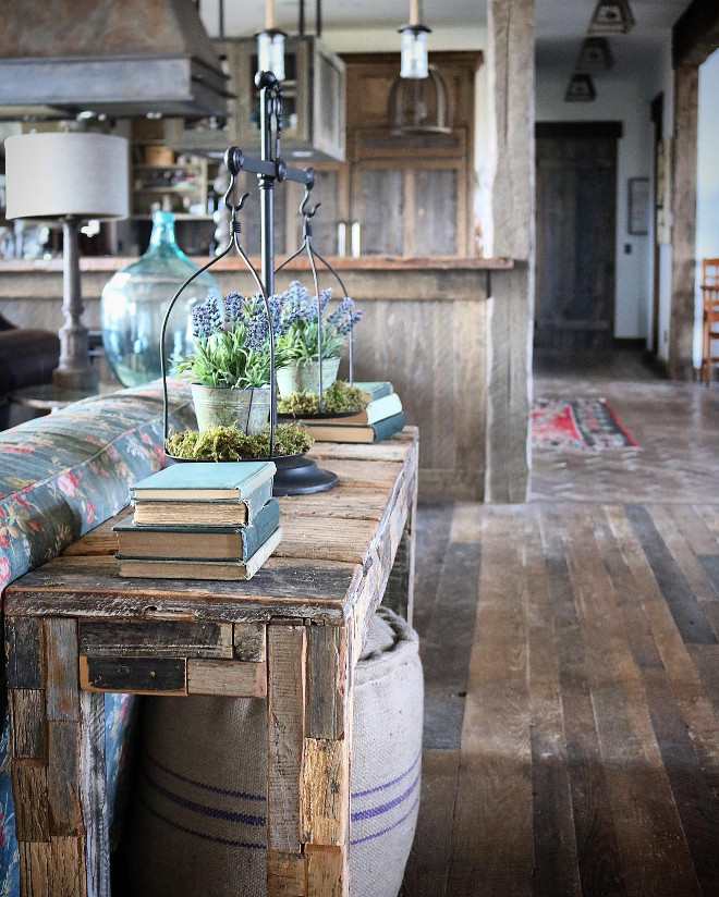 Rustic home. Rustic furniture. This reclaimed console table add a rustic feel to the living room. #Rustichome #Rusticfurniture Home Bunch's Beautiful Homes of Instagram @birdie_farm