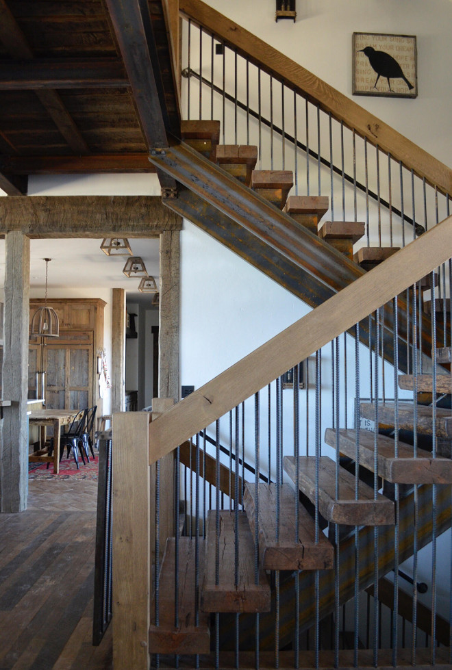 Rustic Staircase. This rustic staircase feature reclaimed wood timber steps and iron banisters. #Rusticstaircase #rusticstaircaseideas #reclaimedwood #timbersteps #ironbanisters Home Bunch's Beautiful Homes of Instagram @birdie_farm