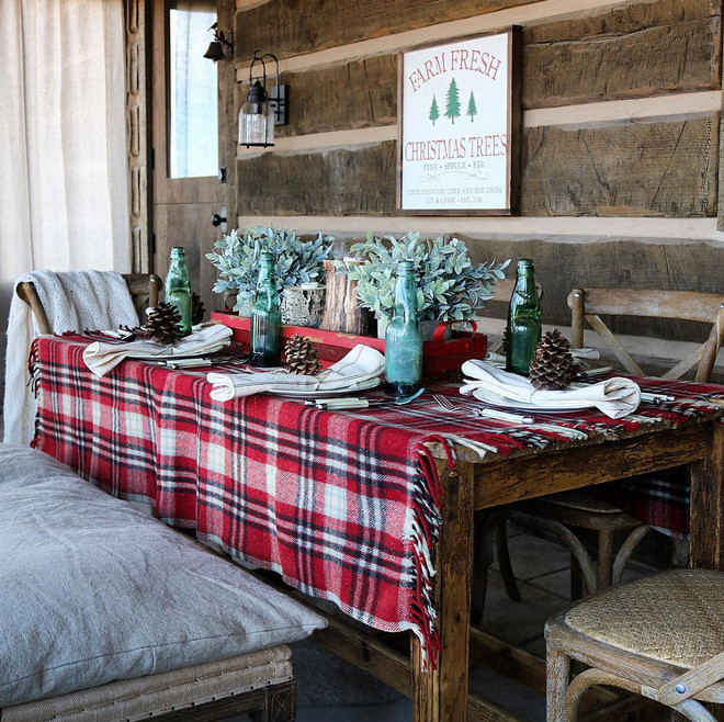 Rustic Porch Christmas Decor. Screened-in Porch decorated for Christmas. Rustic Porch Christmas Decor. Screened-in Porch decorated for Christmas Ideas #RusticPorch #PorchChristmasDecor #ScreenedinPorch #Farmhouse #ChristmasDecor #Plaid Home Bunch's Beautiful Homes of Instagram @birdie_farm