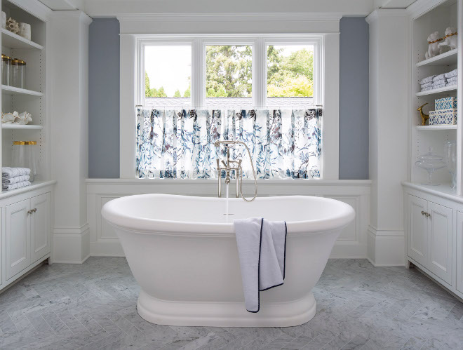 Bath nook. A freestanding bath is tucked away in a nook with built-in cabinets on both sides. Bath nook with buit-ins. Built in bath nook. Bathroom built ins. #Bathnook #Bathrnookbuiltin #bath #nook #builtins #Bathroombuiltins Martha O'Hara Interiors