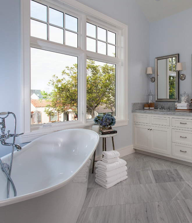 Bathroom. The floor tile is Solto White Marble. Master Bathroom #masterbathroom Brandon Architects, Inc.