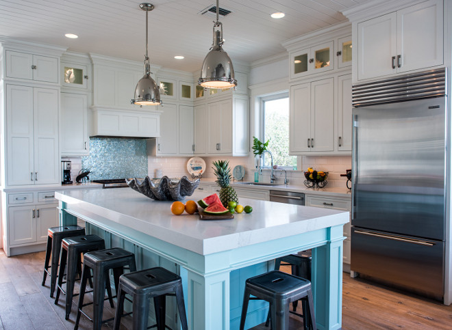 Beachy Coastal White Kitchen with Driftwood Floors. Beachy Coastal White Kitchen with Driftwood Floors #BeachyCoastalWhiteKitchen #CoastalWhiteKitchen #WhiteKitchen #DriftwoodFloors The Driftwood Floors are by Du Chateau in St. Moritz Waterview Kitchens