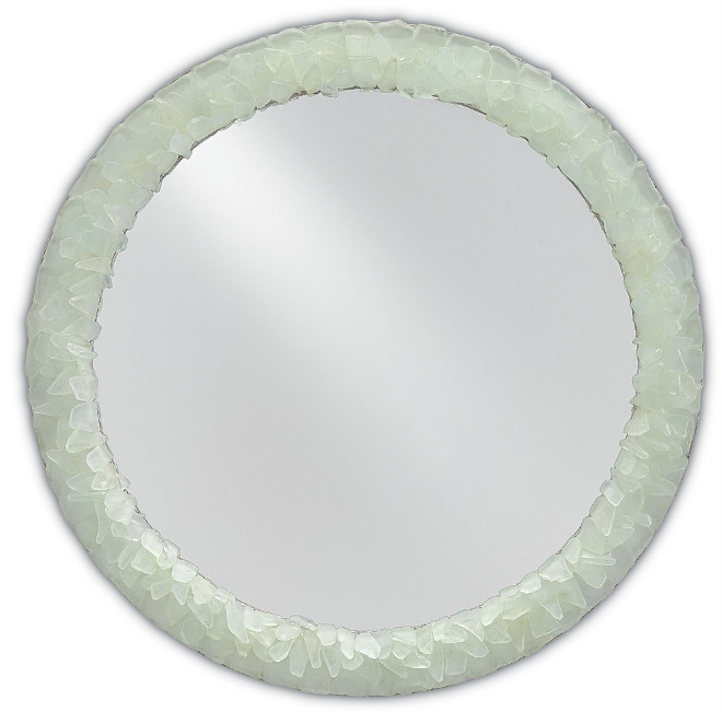 This Currey & Co Arista Mirror features a wood frame hand-covered in beautiful shades of tumbled seaglass.
