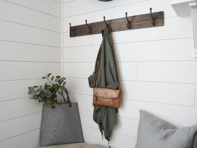 DIY Shiplap. The white diy shiplap walls are painted in Snowbound by Sherwin Williams. DIY Shiplap #DIYShiplap #DIY #Shiplap Pillow Thought Home