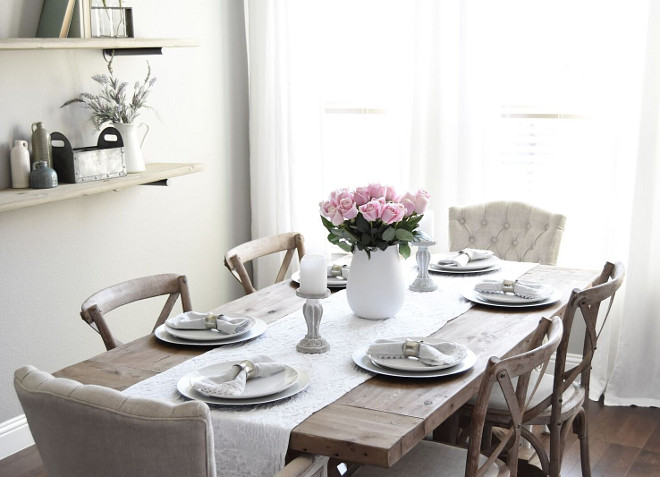 Farmhouse Dining Room Table Setting. Farmhouse Dining Room Table Setting. The decor is from Nebraska Furniture Mart, Michaels, Homegoods and Magnolia Market. #FarmhouseDiningRoomTableSetting #FarmhouseDiningRoom #TableSetting #MagnoliaMarket #Farmhouse #DiningRoom Pillow Thought Blog