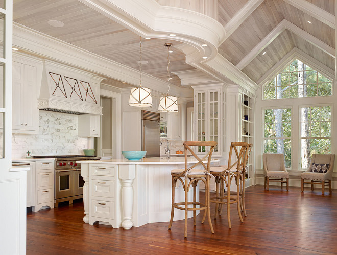 Kitchen Whitewashed Wood Ceiling. Kitchen features vaulted whitewashed shiplap ceiling and tongue and groove paneling. #KitchenWhitewashedWoodCeiling #Kitchen #WhitewashedWoodCeiling #Whitewashed #WoodCeiling #WhitewashedCeiling #Kitchenvaultedceiling #vaultedceiling #whitewashedshiplap #shiplapceiling #tongueandgroove #paneling R.M. Buck Builders