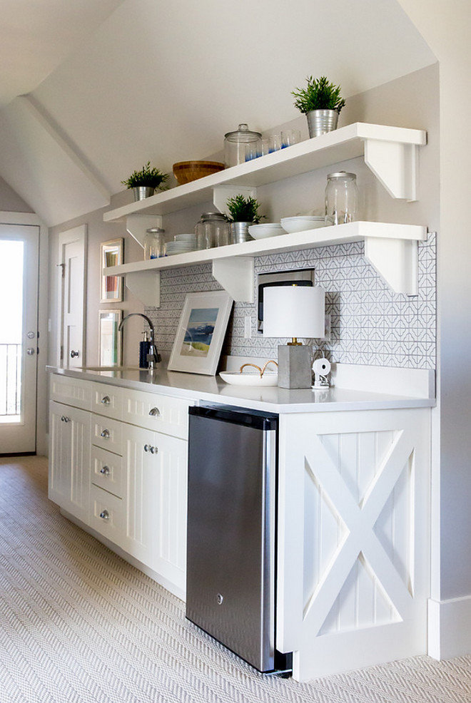 Kitchenette with backsplash and open shelves. Kitchenette with backsplash and open shelf ideas. Kitchenette with backsplash and open shelves #Kitchenette #backsplash #openshelves Timberidge Custom Homes