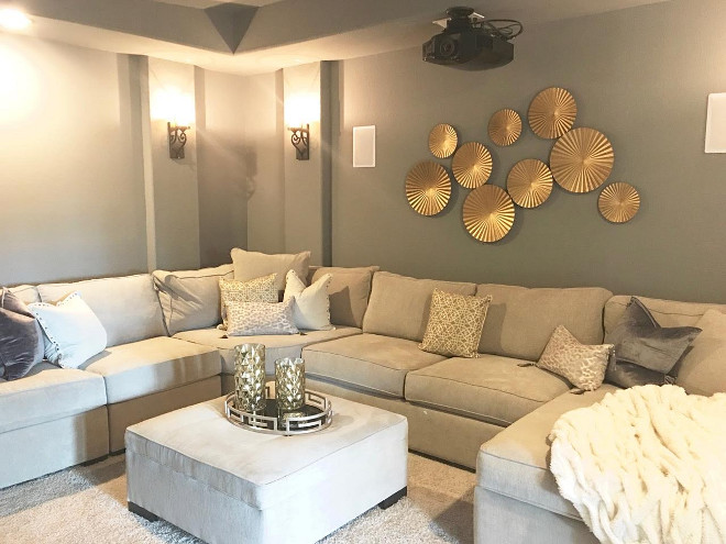 Media Room. Painted in Flagstone from PPG Paints, this media room is the perfect place to unwind and watch a good movie! Media Room Paint Color. Media Room Wall Decor Media Room #MediaRoom #MediaRoomPaintColor #WallDecor #MediaRoomWallDecor Beautiful Homes of Instagram: classicstylehome