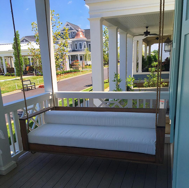Porch Swing. Porch Swing with Rope. #PorchSwing Artisan Signature Homes. Interiors by Gretchen Black.