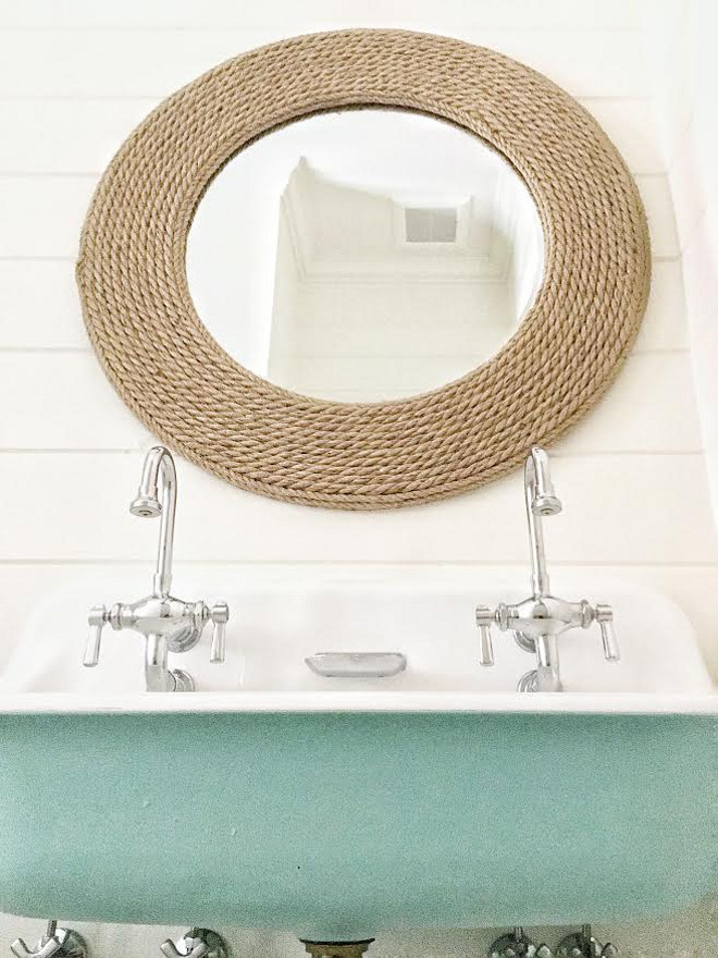Rope Mirror. Bathroom Rope Mirror. The rope mirror is from Birch Lane. #RopeMirror Amy Studebaker Design