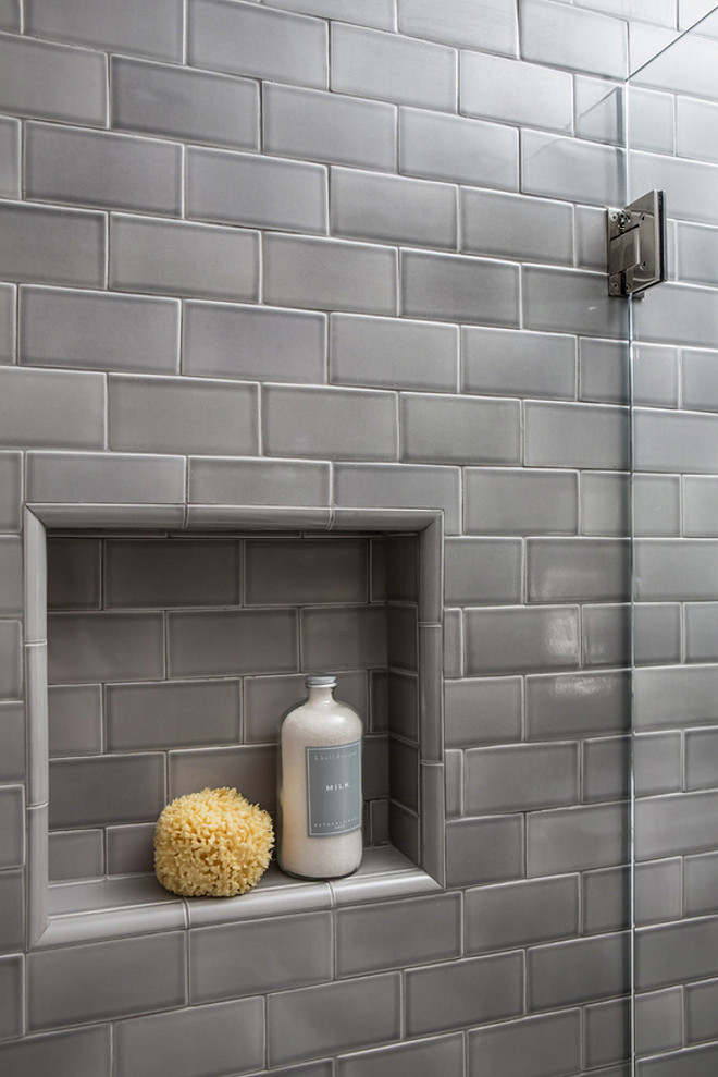 Shower Niche. Shower niche. The finished size of the shower niche measures approximately 15" x 15". Subway tile shower niche. Grey subway tile shower niche. Shower Niche. Shower niche. Subway tile shower niche. Grey subway tile shower niche ideas #ShowerNiche #Showerniche #Subwaytileshowerniche #Subwaytile #shower #Greysubwaytile Robert Frank Interiors