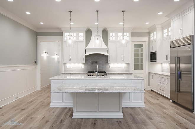 White Kitchen with Gray walls and European White Oak Hardwood Floor. Bright White Kitchen with Gray walls and European White Oak Hardwood Floor #WhiteKitchen #Graywalls #EuropeanWhiteOakHardwoodFloor #WhiteOakHardwoodFloor #kitchenWhiteOakHardwoodFloor Artisan Signature Homes via Instagram