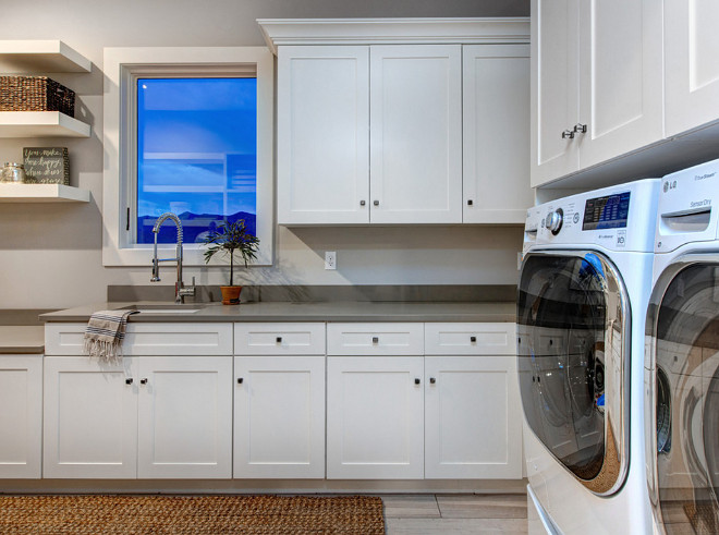 White Laundry cabinets painted in Sherwin Williams Alabaster. White Laundry cabinets painted in Sherwin Williams Alabaster #WhiteLaundrycabinet #paintcolor #SherwinWilliamsAlabaster Timberidge Custom Homes