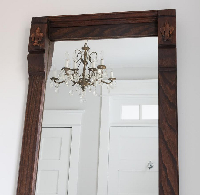 The mirror is a 1920’s barber shop mirror that I refinished and re-mirrored. The chandelier is antique, found on ETSY. Beautiful Homes of Instagram @greensprucedesigns