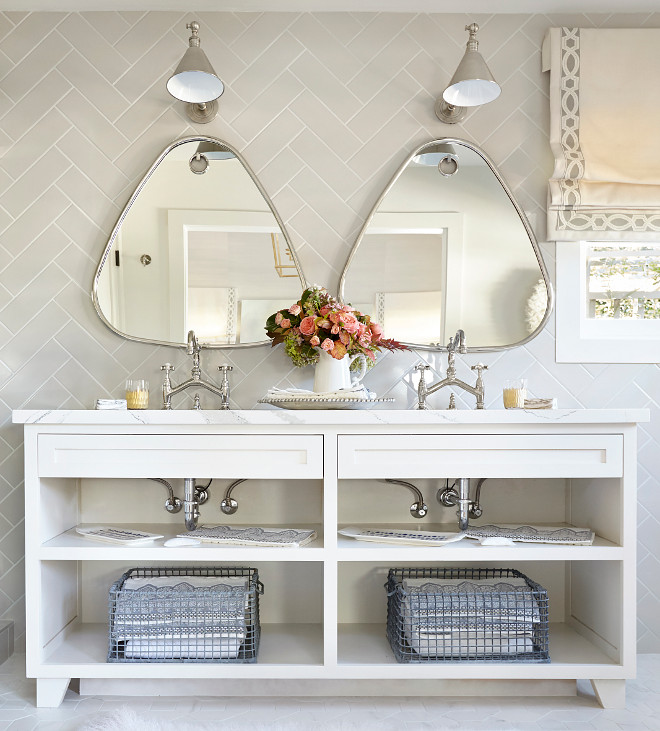 Bathroom Mirror, Bathroom Mirrors, Bathroom mirrors are Bella Oval Wall Mirror, Polished Nickel by Interlude #Bathroommirrors #Bathroommirror #BellaOvalWallMirror #Ovalmirror #PolishedNickelMirror #Interlude Kim Scodro Interiors. Michelle Drewes Photography