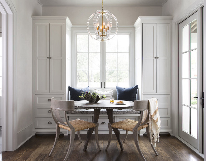 Breakfast Nook with built in cabinets flanking built in bench #BreakfastNookwith #builtincabinets #builtinbench Ryan Street & Associates. Interior Design by Studio Seiders