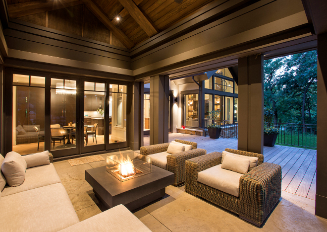 Outdoor Furniture, Comfortable outdoor furniture and firepit are from Restoration Hardware Hendel Homes