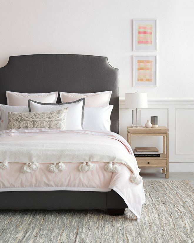 Pale Pink Bedroom with charcoal headboard #PalePink #Bedroom #PalePinkBedroom #charcoalheadboard #headboard Serena & Lily
