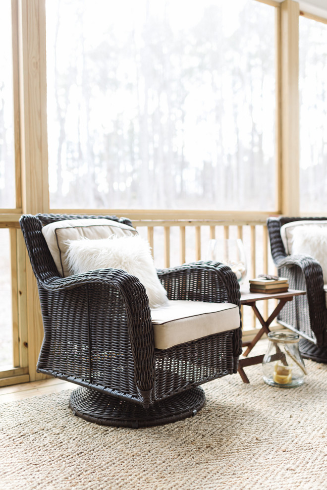 Screened in porch furniture and outdoor rug Beautiful Homes of Instagram @thegraycottage