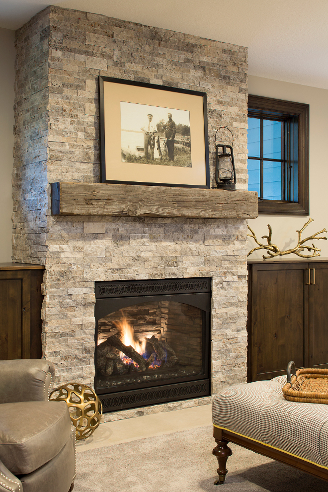 Stone fireplace with reclaimed timber mantel, Farmhouse Stone fireplace with reclaimed timber mantel #Stonefireplace #reclaimedtimbermantel #fireplace #farmhouse #farmhousefireplace Grace Hill Design