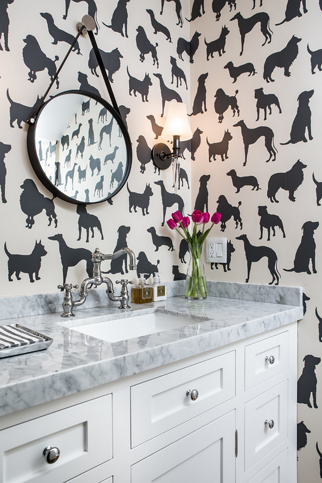 Walk in the Park Best in Show Wallpaper Osborne and Little. Powder Room Dog Wallcovering Walk in the Park Best in Show Wallpaper Osborne and Little #WalkinthePark #BestinShow #Wallpaper #OsborneandLittle A.S.D. Interiors
