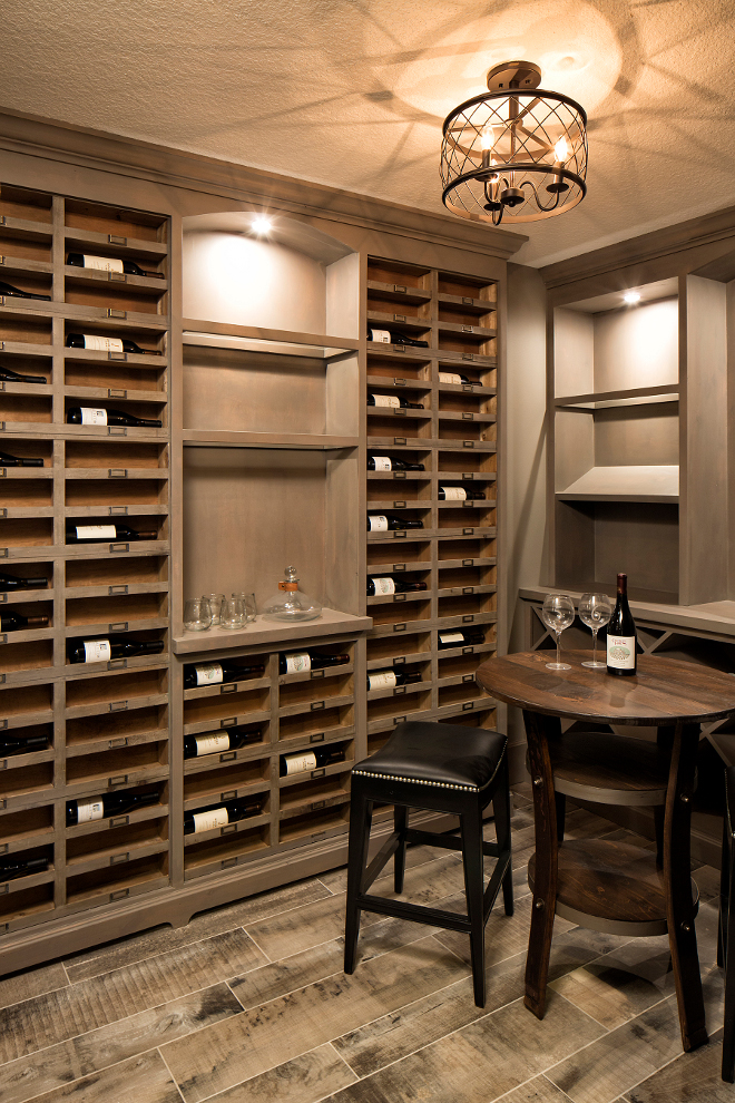 Wine Cellar, Wine Cellar Shelves, Flooring is a wood-looking ceramic tile, Wine Cellar Shelf Ideas, Wine Cellar Shelves #WineCellar #WineCellarShelves Grace Hill Design