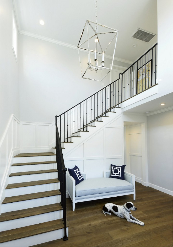 Double height entry with custom staircase, white oak hardwood floors and white oak stair treads. Beautiful Double height entry with custom staircase, white oak hardwood floors and white oak stair treads #Doubleheightentry #entry #customstaircase #whiteoakhardwoodfloors #whiteoakstairtreads #stairtreads Hamilton Architects