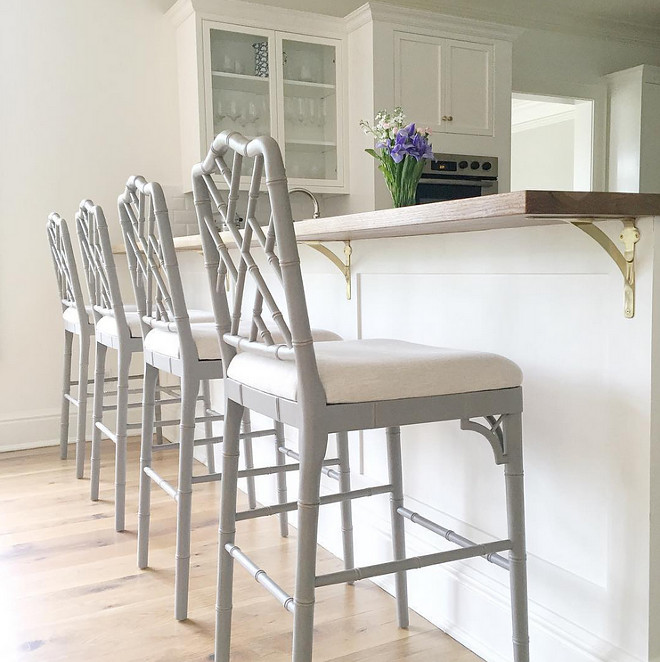 Grey Barstools. Grey Barstools. Ballard Designs Grey Barstools. The peninsula has an oak wood counter stained to match the floors. Grey Barstools. Grey Barstools #GreyBarstools Beautiful Homes of Instagram @HomeSweetHillcrest