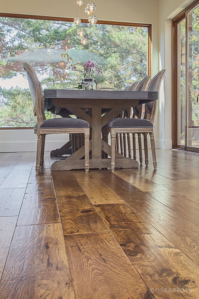 Hand-Scraped Floors It’s easy to think of hardwood floors as being flat, but there are many ways to add texture and dimension to a floor- One of our favorites is hand-scraping, which creates a natural, organic variation in the floor’s surface and adds a depth and charm unlike anything else #HandScrapedFloors Oak & Broad