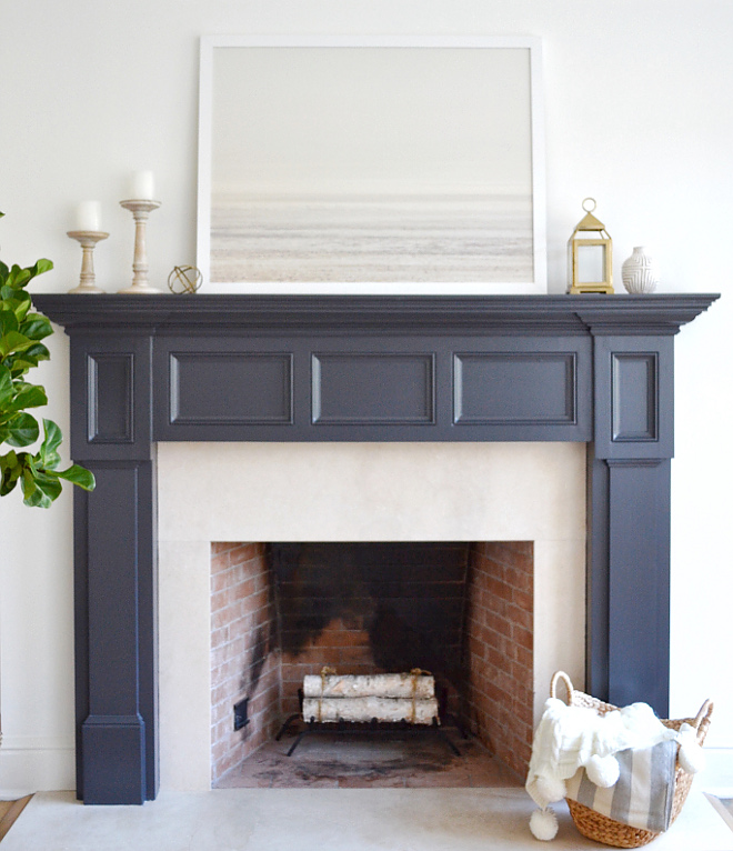 Living Fireplace Paint Color. Dark fireplace paint color. The dark paint color used on this fireplace mantel is Benjamin Moore Midnight Oil. The fireplace paint color is Benjamin Moore Midnight Oil #BenjaminMooreMidnightOil #fireplace #paintcolor Beautiful Homes of Instagram @HomeSweetHillcrest