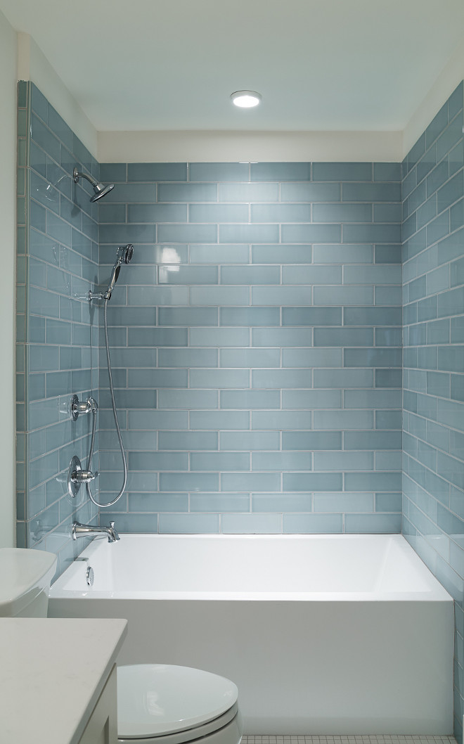 Shower Tile. 2x6 subway tile. 2x6 shower tile. Shower with 2x6 subway tile. 2x6 blue tile #ShowerTile #2x6tile #2x6subwaytile #2x6showertile #Shower2x6subwaytile #2x6bluetile Willow Homes
