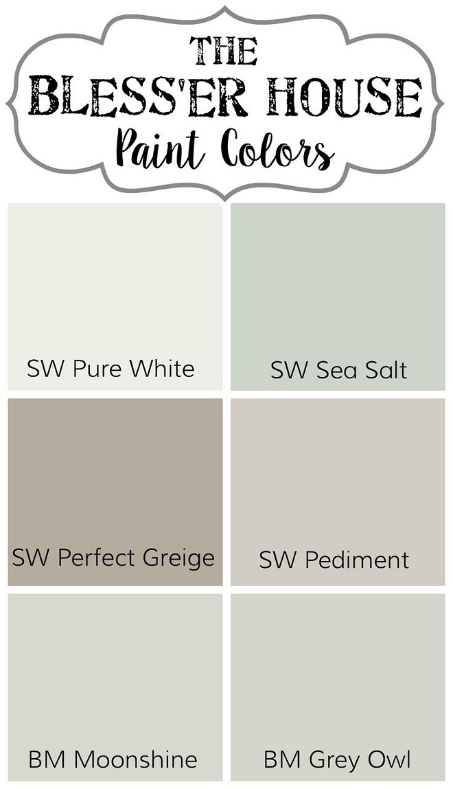 Soothing Paint Colors. Soothing Interior Paint Colors Sherwin Williams Pure White. Sherwin Williams Sea Salt. Sherwin Williams Perfect Greige. Sherwin Williams Pediment. Benjamin Moore Moonshine. Benjamin Moore Grey Owl #SoothingInteriorPaintColors #SoothingPaintColors #SherwinWilliamsPureWhite #SherwinWilliamsSeaSalt #SherwinWilliamsPerfectGreige #SherwinWilliamsPediment #BenjaminMooreMoonshine #BenjaminMooreGreyOwl Via The Blesser House