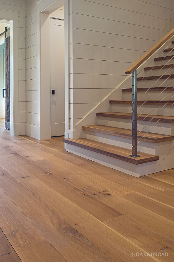 Stair Treads. Stair Treads Hardwood floor and shiplap walls #StairTreads Oak & Broad